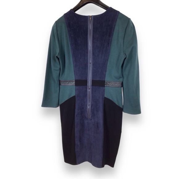 BCBGMAXAZRIA Dark Fern BEATRIZ Faux Suede Colorblock Long Sleeve Sheath Dress M - Picture 4 of 10